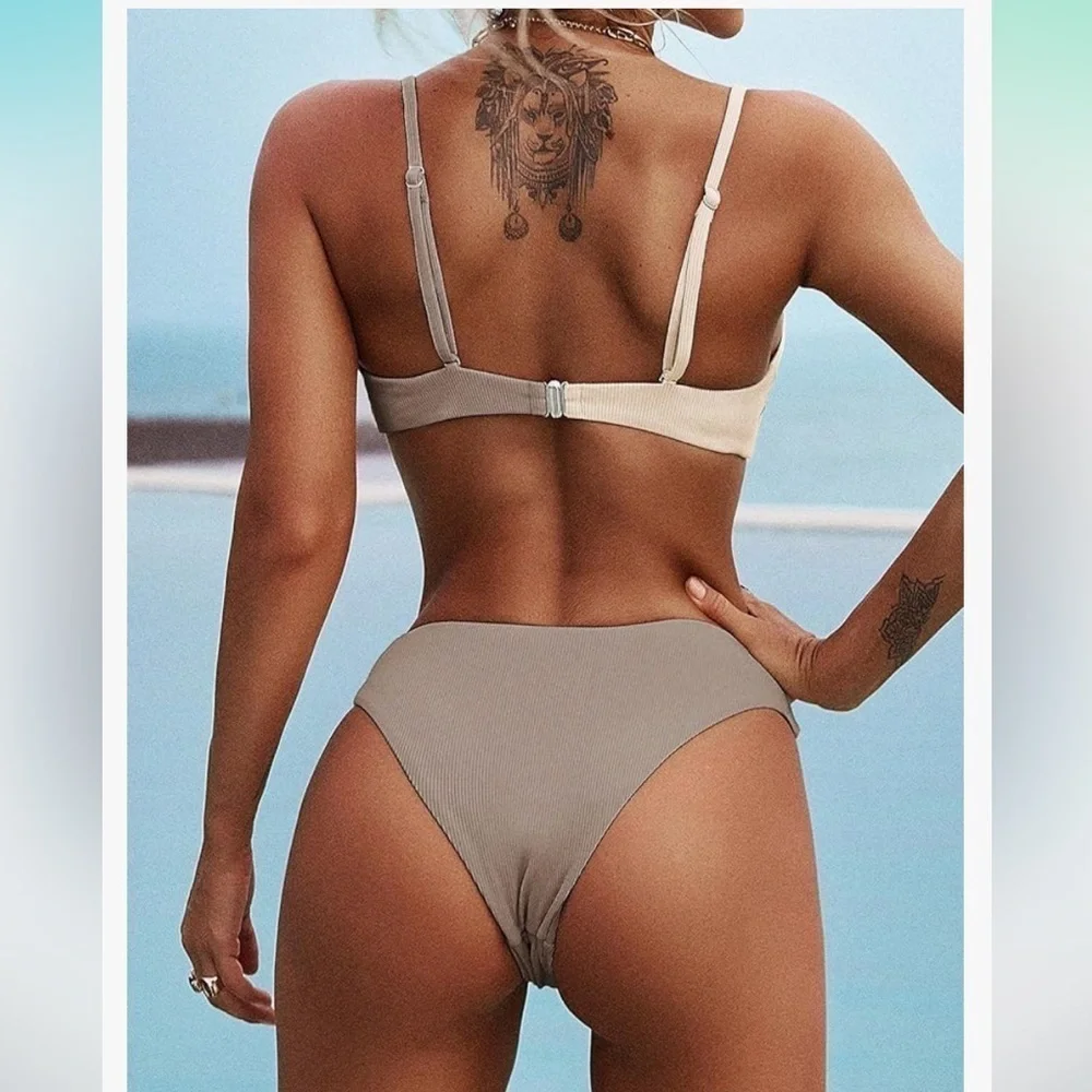 NWT ZAFUL Ribbed O-Ring String Bikini Cheeky Thong Swimwear  size small